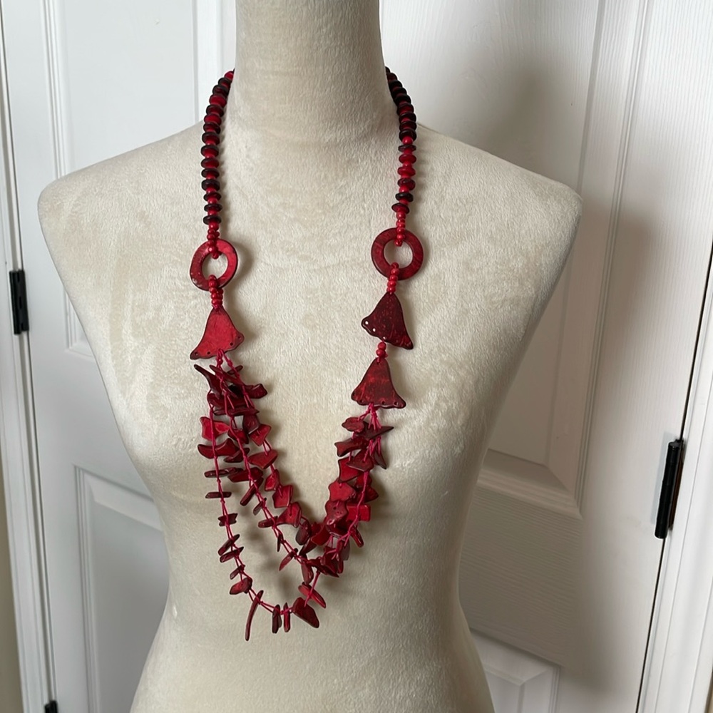 Red Beaded Statement Bohemian Necklace